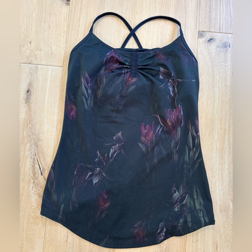 Lululemon Black and Purple Floral Tank